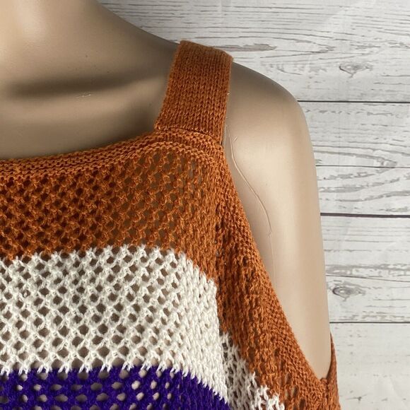 NWT L. Love Cropped Sweater Colorful Striped Cold Shoulder Oversized Top - Picture 4 of 12